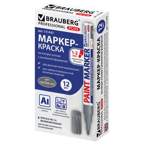 Маркер-краска лаковый (paint marker) 2 мм, СЕРЕБРЯНЫЙ, НИТРО-ОСНОВА, алюминиевый корпус, BRAUBERG PROFESSIONAL PLUS, 151442 - фото 14