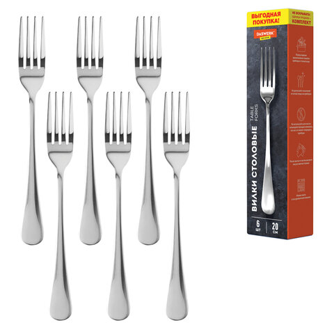 Вилки столовые STANDARD, КОМПЛЕКТ 6 шт., полированная нержавеющая сталь, серебристые, DASWERK (ДАСВЕРК), 609078 - фото 1