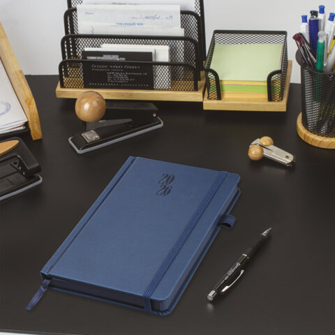 Ежедневник датированный 2026, А5, 138х213 мм, BRAUBERG "Plain", под кожу, резинка, держатель для ручки, синий, 117506 - фото 13