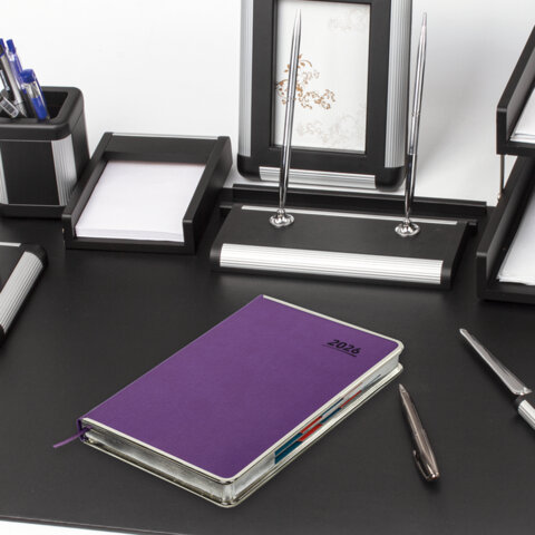 Ежедневник датированный 2026 А5 148х218мм GALANT "Infinity Silver", под кожу, фиолетовый, 117498 - фото 5