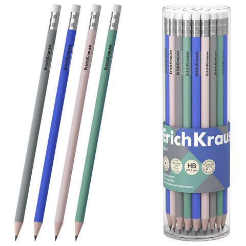 Карандаш чернографитный с ластиком ERICH KRAUSE "Navy", круглый, HB, ассорти, 65562 - фото 1