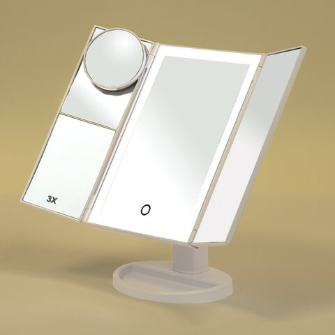 Зеркало настольное с LED-подсветкой для макияжа, размер 24х18 см, складное, увеличение х2, х3, х10, белое, BRABIX, 609337 - фото 9