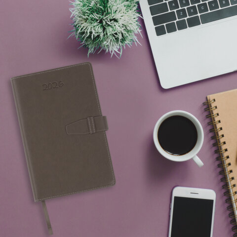 Ежедневник датированный 2026, А5, 143х218 мм, BRAUBERG "Journal", под кожу, застежка, держатель для ручки, органайзер, серый, 117381 - фото 14