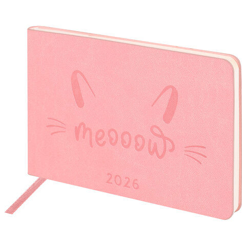 Еженедельник датированный 2026 МАЛЫЙ ФОРМАТ 105х160 мм, А6, BRAUBERG "Imprint", тиснение, розовый, 117213 - фото 1