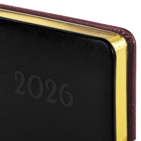 Ежедневник датированный 2026, А5, 138x213 мм, BRAUBERG "Cayman", под кожу, бордовый/черный, 117046 - фото 3