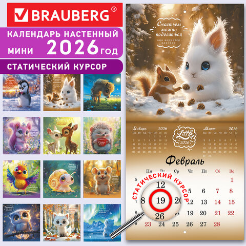 Календарь настенный перекидной 2026 г., BRAUBERG, 12 листов, 21,4х21,4 см, МИНИ, "Magic animals", 116943 - фото 18