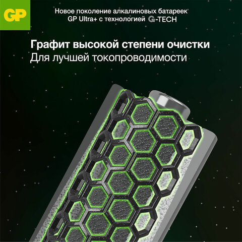 Батарейки КОМПЛЕКТ 4 шт., GP Ultra Plus G-Tech, AAA (LR03), алкалиновые, мизинчиковые, 24AUPA21-2CRSB4 - фото 7
