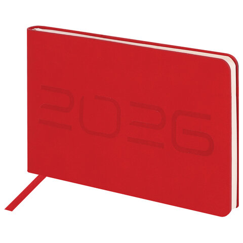 Еженедельник датированный 2026 МАЛЫЙ ФОРМАТ 105х160 мм, А6, BRAUBERG "Imprint", тиснение, красный, 117211 - фото 1