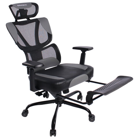 Кресло BRABIX PREMIUM "Venom GM-530", подножка, синхромеханизм, экокожа/сетка, черное/серое, 532951 - фото 8
