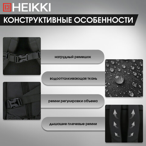 Рюкзак HEIKKI CHALLENGE (ХЕЙКИ) универсальный, 2 отделения, отделение для ноутбука, черный, 47х32х17 см, 272580 - фото 18