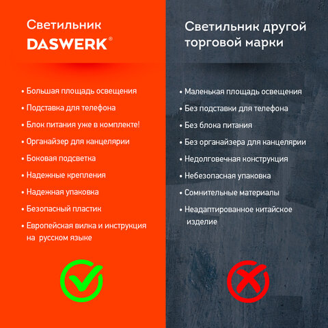 Настольная лампа светильник с органайзером и держателем для телефона, "4 в 1", LED, 5 Вт, белый, DASWERK, 238326 - фото 14