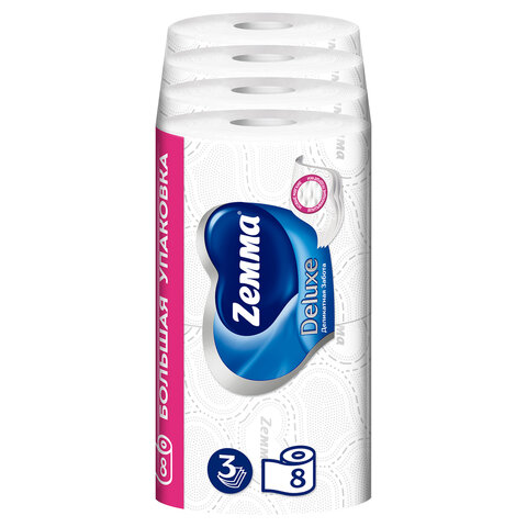 Бумага туалетная 3-слойная 8 рулонов (8х17 м), белая, ZEMMA/ZEWA Deluxe, 53661 - фото 8