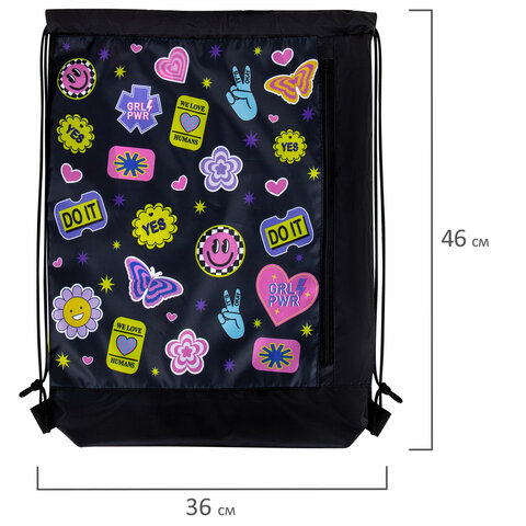 Мешок для обуви ЮНЛАНДИЯ с ручками, боковой карман на молнии, 46х36 см, "Patches", 272406 - фото 6