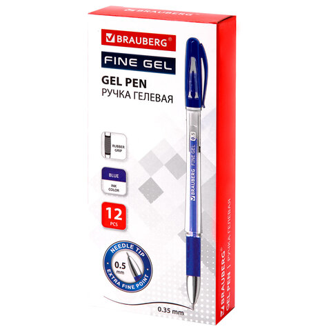 Ручка гелевая с грипом BRAUBERG "Fine Gel", СИНЯЯ, игольчатый узел 0,5 мм, линия письма 0,35 мм, 141179 - фото 9