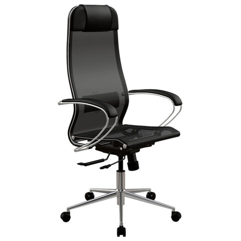 Кресло МЕТТА "ErgoLife" 10 B1-104K, хром, синхромеханизм, прочная сетка, черное - фото 1