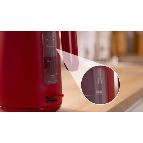 Чайник BOSCH TWK 2M164, 1,7 л, 2400 Вт, закрытый нагревательный элемент, пластик, красный - фото 3