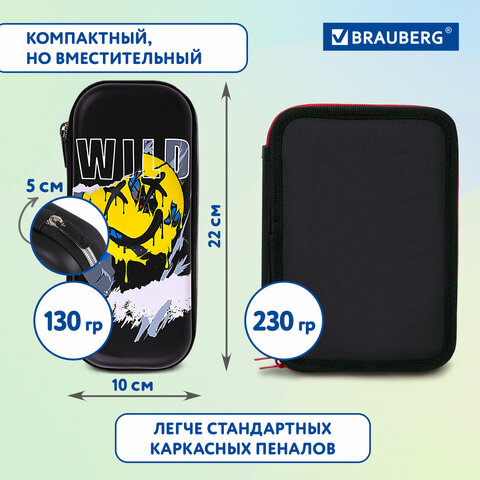 Пенал BRAUBERG, 1 отделение, 1 откидная планка, EVA, 22х10х5 см, "Wild face", 272337 - фото 12