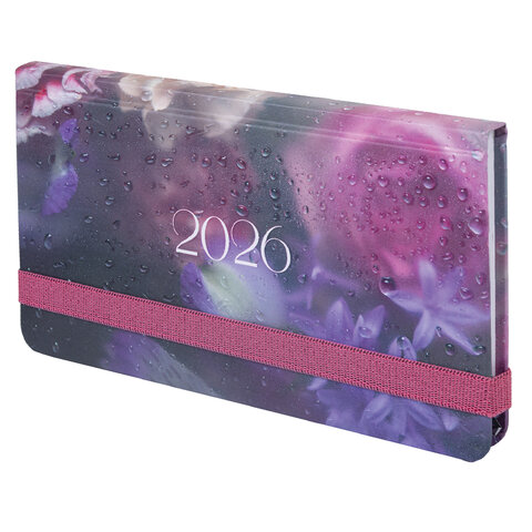 Еженедельник датированный 2026 с резинкой 171х93 мм, BRAUBERG, твердый, УФ-ЛАК, 64 л., "Цветы", 117348 - фото 1