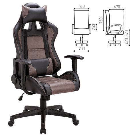 Кресло компьютерное BRABIX "GT Racer GM-100", две подушки, ткань, экокожа, черное/коричневое, 531819 - фото 2