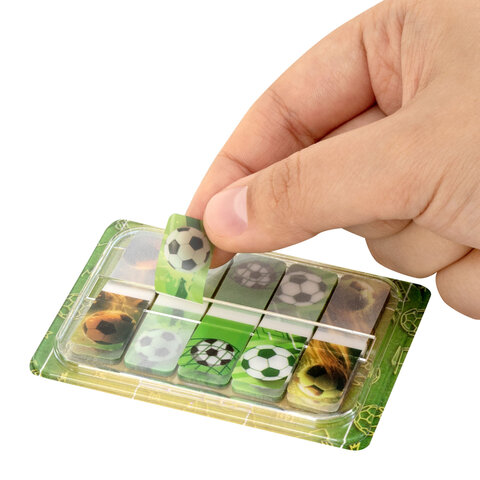 Закладки клейкие Z-сложения FUNSTER (ФАНСТЕР) "Футбол", 45х12 мм, 100 шт. (5 цветов х 20 листов), в диспенсере, 116698 - фото 3