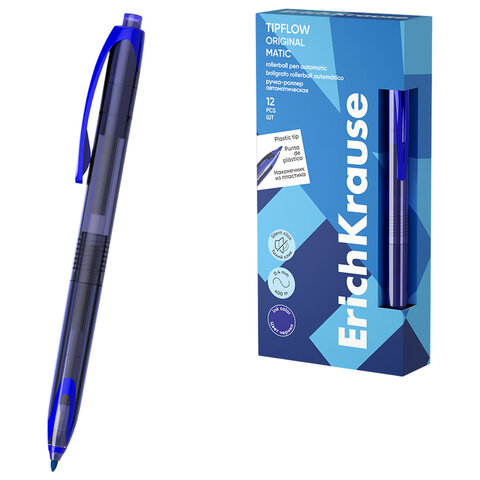 Ручка-роллер автоматическая ERICH KRAUSE "TipFlow Stick Matic Original", СИНЯЯ, линия 0,4 мм, 63700 - фото 1