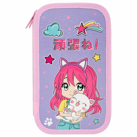 Пенал ЮНЛАНДИЯ, 2 отделения, ламинированный картон, конгрев, 19х11 см, "Anime hugs", 272293 - фото 2