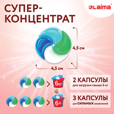 Капсулы для стирки белья большие концентрат 4 в 1, с кондиционером, "Райский сад", 60 шт., LAIMA, 608876 - фото 7