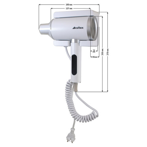 Фен для волос настенный KSITEX F-2000W JET, 2000 Вт, пластик 2 скорости, 2 температурных режима, белый - фото 2