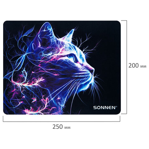 Коврик для мыши SONNEN "NEON CAT" резина + ткань, 250х200х2 мм, 513956 - фото 5