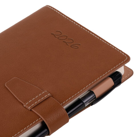 Ежедневник датированный 2026, А5, 143х218 мм, BRAUBERG "Journal", под кожу, застежка, держатель для ручки, органайзер, коричневый, 117383 - фото 5