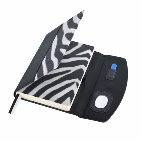 Ежедневник недатированный А5 155х213 мм BRAUBERG "Wild", под кожу, магнит, 160 л., ZEBRA, черный, 116233 - фото 3