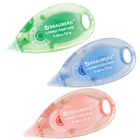 Корректирующая лента BRAUBERG PASTEL, 5 мм x 12 м, механизм перемотки, ВЫГОДНАЯ УПАКОВКА 3 штуки в блистере, 271252 - фото 2