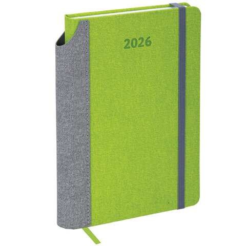 Ежедневник датированный 2026 А5 138x213 мм, BRAUBERG "Mosaic", под кожу, карман для ручки, зеленый, 117111 - фото 1