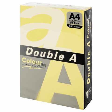 Бумага цветная DOUBLE A, А4, 80 г/м2, 500 л., пастель, желтая - фото 1