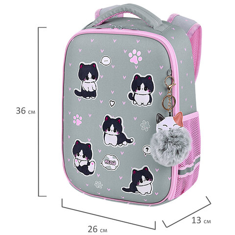 Ранец BRAUBERG LIGHT, 1 отделение, с брелоком, "Cat patches", плюшевые нашивки, 36х26х13 см, 272030 - фото 10