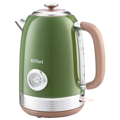 Чайник KITFORT КТ-6110, 1,7 л, 2200 Вт, закрытый нагревательный элемент, сталь, зеленый/бежевый - фото 2