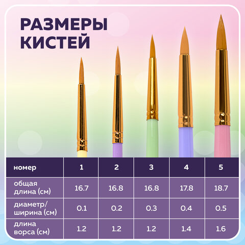 Кисти СИНТЕТИКА набор 5 шт. (круглые № 1, 2, 3, 4, 5), блистер, BRAUBERG KIDS, 201076 - фото 14