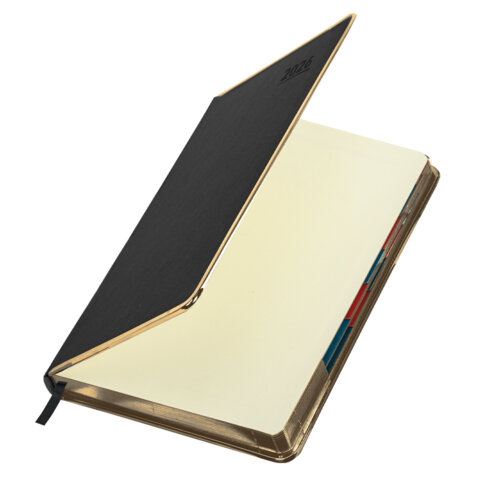 Ежедневник датированный 2026 А5 148х218 мм, GALANT "Infinity Gold", под кожу, черный, 117500 - фото 3