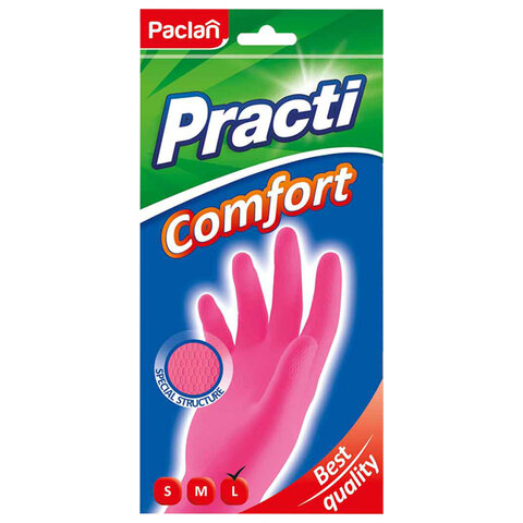 Перчатки МНОГОРАЗОВЫЕ латексные PACLAN "Practi Comfort", хлопчатобумажное напыление, размер L (большой), розовые, вес 66 г, 407272 - фото 2