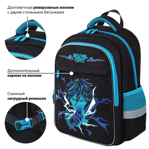 Рюкзак BRAUBERG FAVOUR, 2 отделения, 3 кармана, "Anime fight", 40х29х15 см, 272057 - фото 10