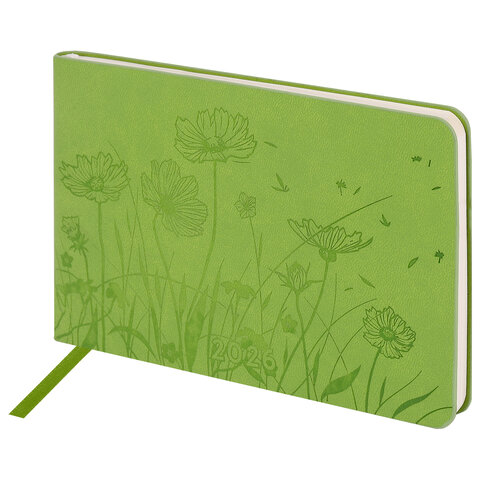 Еженедельник датированный 2026 МАЛЫЙ ФОРМАТ 105х160 мм, А6, BRAUBERG "Imprint", тиснение, зеленый, 117212 - фото 1