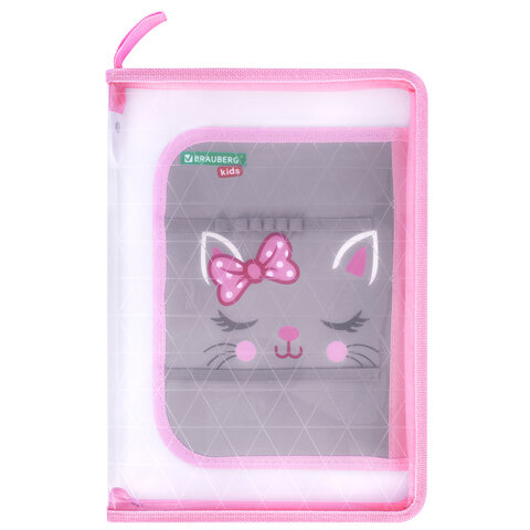 Папка для труда на молнии BRAUBERG KIDS А4, 1 отделение, прозрачная, органайзер, "Tiny cutie", 273397 - фото 1