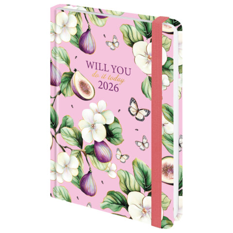 Ежедневник датированный 2026 с резинкой 145х203 мм, А5, BRAUBERG, твердый, фольга, "Инжир", 117337 - фото 1