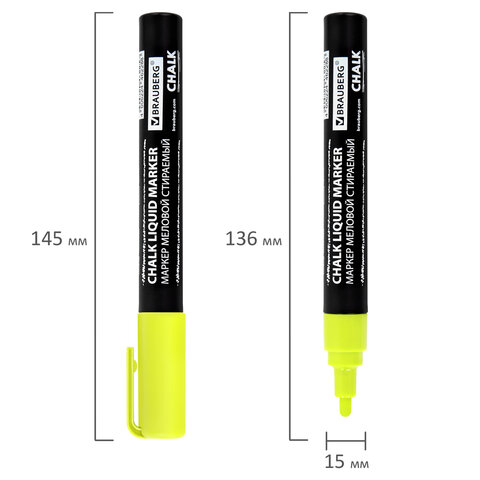 Маркер меловой CHALK LIQUID MARKER, ЖЕЛТЫЙ, 3 мм, стираемый, BRAUBERG "CHALK", 152590 - фото 8