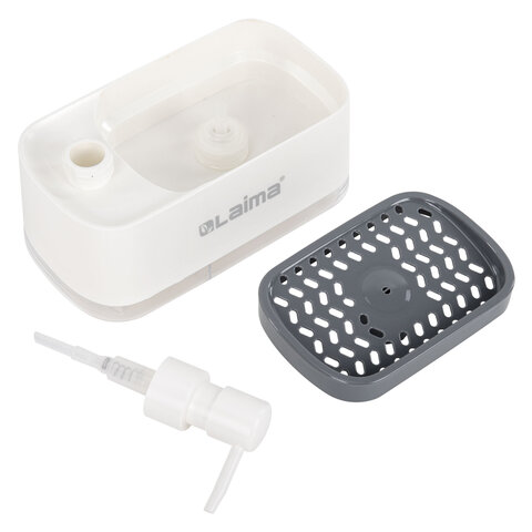 Диспенсер/дозатор DUET для мыла и моющего средства + губка, БЕЛЫЙ, 11х20х12 см, LAIMA HOME, 700043 - фото 8