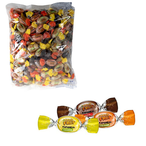 Карамель с шипучей начинкой KRUTFRUT со вкусом колы, апельсина, лимона, 1 кг, РВК758 - фото 1