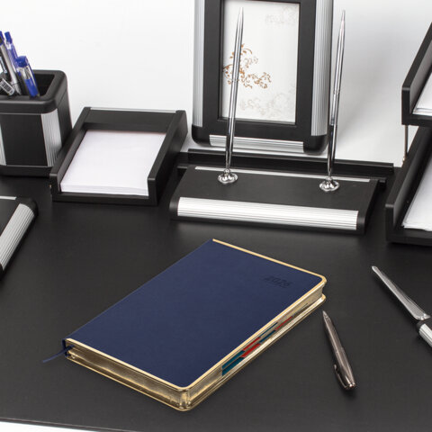 Ежедневник датированный 2026 А5 148х218 мм, GALANT "Infinity Gold", под кожу, темно-синий, 117503 - фото 5