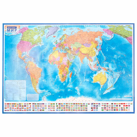 Карта мира политическая 199х134 см, 1:15,5М, с ламинацией, интерактивная, европодвес, BRAUBERG, 112387 - фото 1