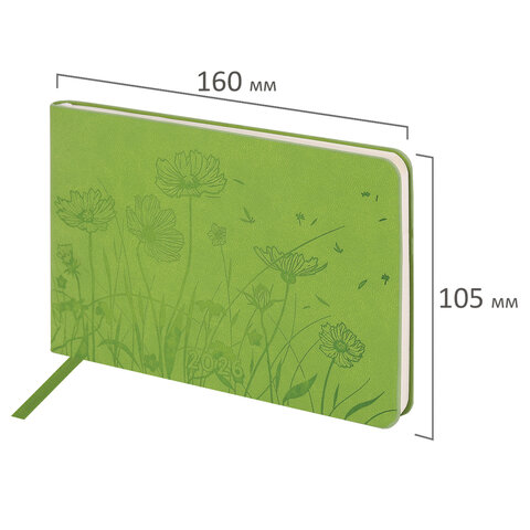 Еженедельник датированный 2026 МАЛЫЙ ФОРМАТ 105х160 мм, А6, BRAUBERG "Imprint", тиснение, зеленый, 117212 - фото 2
