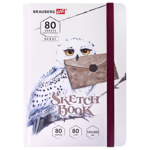 Скетчбук, белая бумага 80 г/м2, 145х203 мм, 80 л., резинка, твердый, BRAUBERG ART DEBUT "Хогвартс", 114581 - фото 1